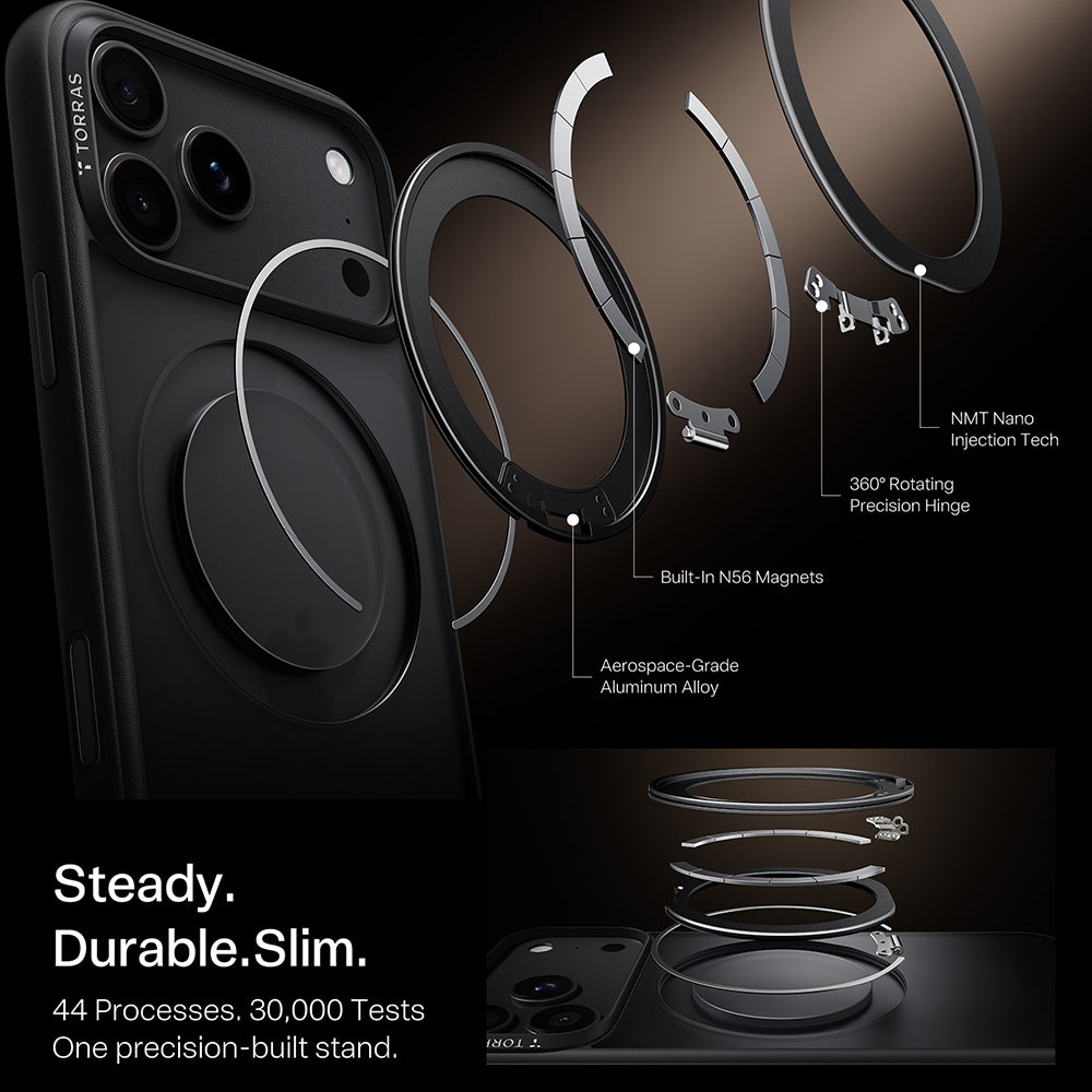 MagSafe futrola za Apple iPhone 18 Pro / 17 Pro, Torras, Ostand O1 Guardian, Crna