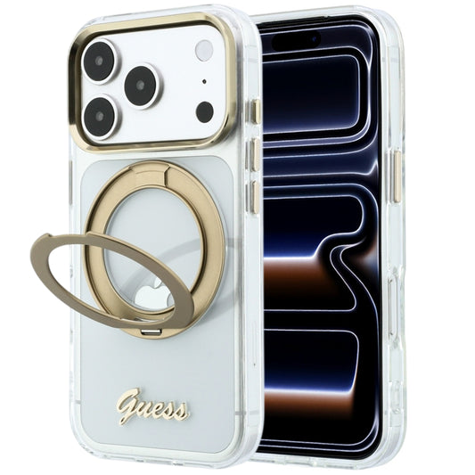 MagSafe futrola za Apple iPhone 18 Pro, Guess, Ring Stand Script Metal Logo, Providna