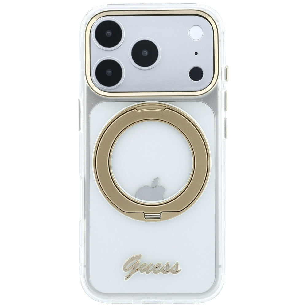 MagSafe futrola za Apple iPhone 18 Pro, Guess, Ring Stand Script Metal Logo, Providna