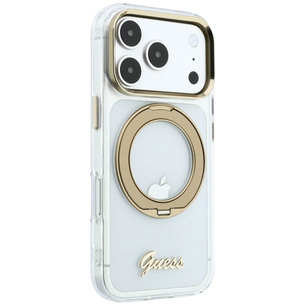MagSafe futrola za Apple iPhone 18 Pro, Guess, Ring Stand Script Metal Logo, Providna
