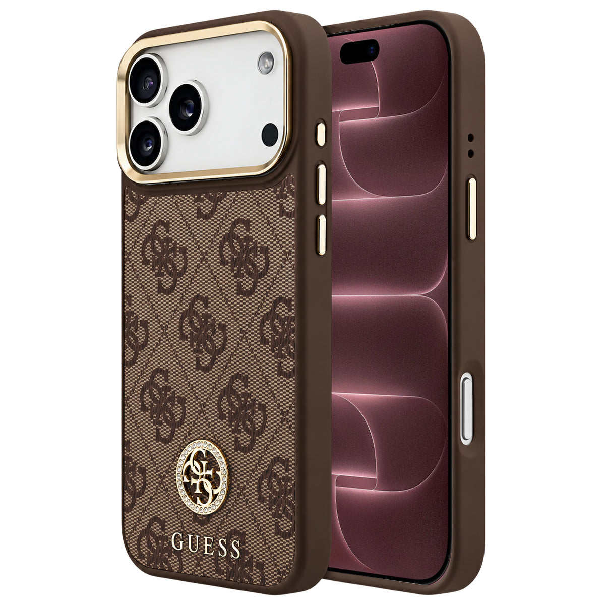 MagSafe maska za Apple iPhone 18 Pro Max / 17 Pro Max, Guess, 4G Strass Logo, braon