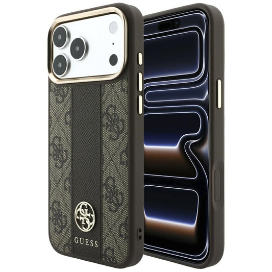 MagSafe futrola za Apple iPhone 18 Pro Max / 17 Pro Max, Guess, 4G Stripe Round Classic Logo, Braon