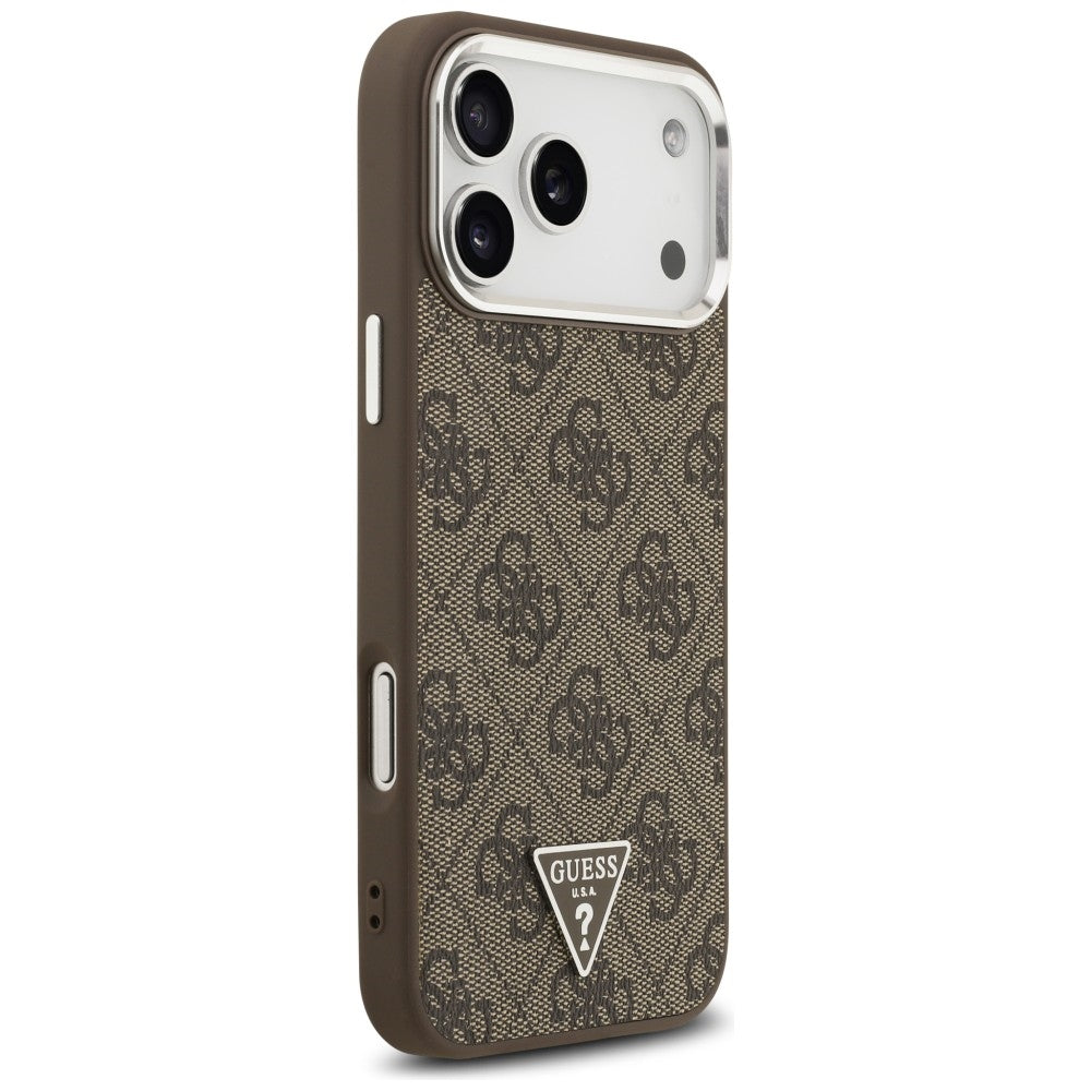 MagSafe futrola za Apple iPhone 18 Pro Max / 17 Pro Max, Guess, 4G Triangle Logo, Smeđa Srebrna