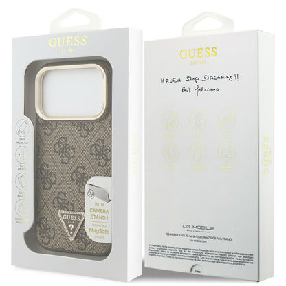 MagSafe maska za Apple iPhone 18 Pro Max / 17 Pro Max, Guess, 4G Triangle Logo & Stand Camera, braon