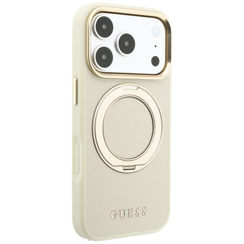MagSafe futrola za Apple iPhone 18 Pro Max / 17 Pro Max, Guess, Grained Ring Stand 360 Classic, Bež
