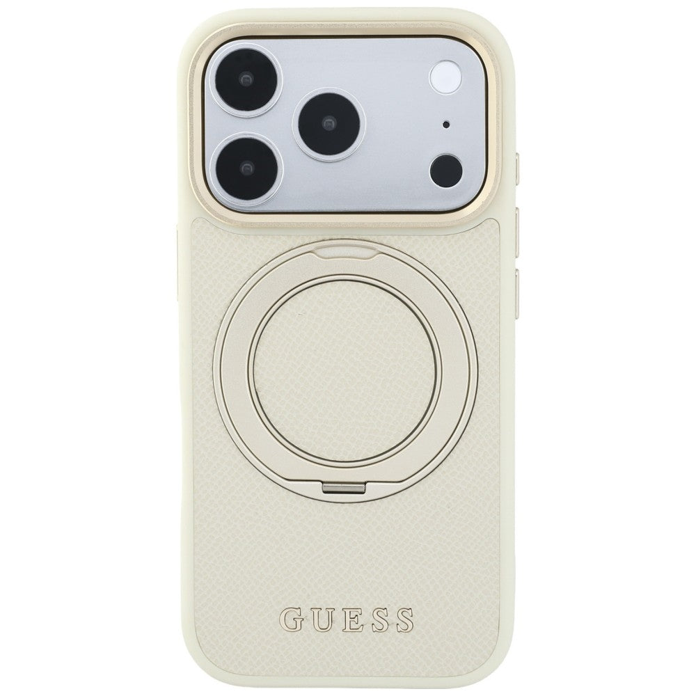 MagSafe futrola za Apple iPhone 18 Pro Max / 17 Pro Max, Guess, Grained Ring Stand 360 Classic, Bež