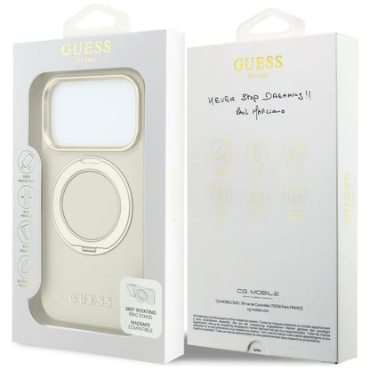 MagSafe futrola za Apple iPhone 18 Pro Max / 17 Pro Max, Guess, Grained Ring Stand 360 Classic, Bež