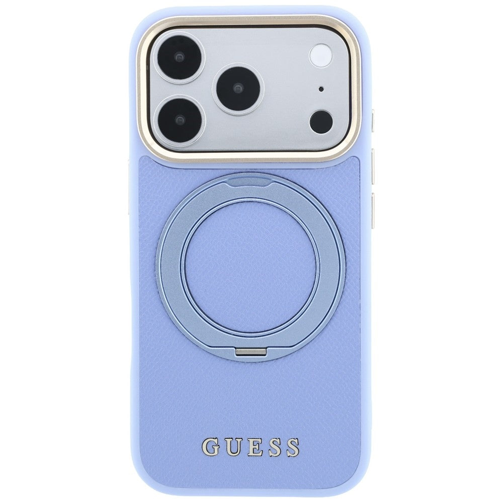 MagSafe maska za Apple iPhone 18 Pro Max / 17 Pro Max, Guess, Grained Ring Stand 360 Classic, plava