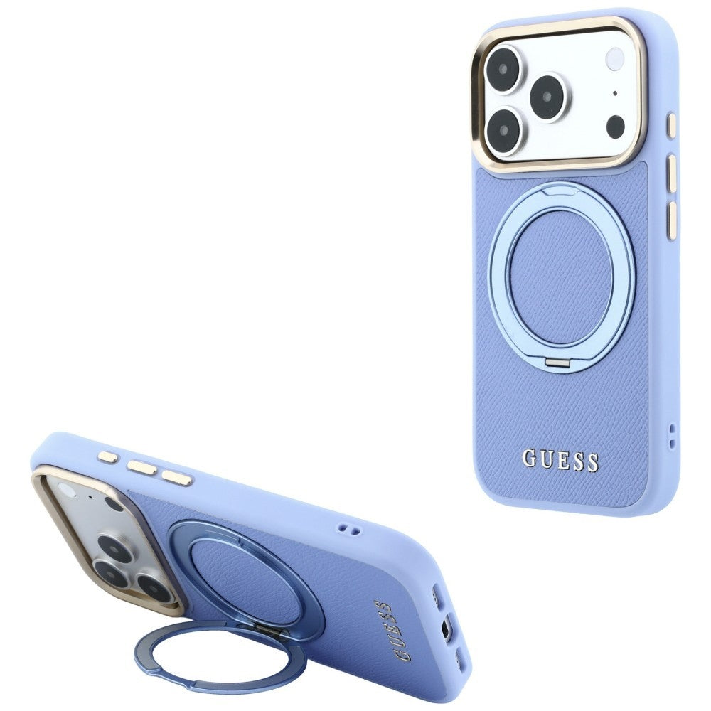 MagSafe maska za Apple iPhone 18 Pro Max / 17 Pro Max, Guess, Grained Ring Stand 360 Classic, plava