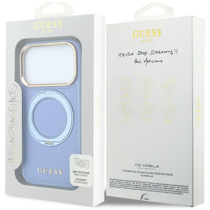 MagSafe maska za Apple iPhone 18 Pro Max / 17 Pro Max, Guess, Grained Ring Stand 360 Classic, plava