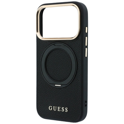 MagSafe maska za Apple iPhone 18 Pro Max / 17 Pro Max, Guess, Grained Ring Stand 360 Classic, crna