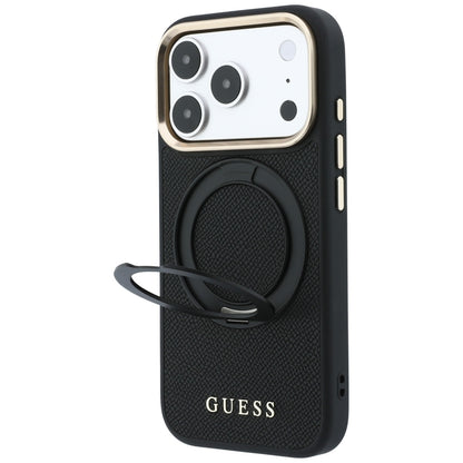 MagSafe maska za Apple iPhone 18 Pro Max / 17 Pro Max, Guess, Grained Ring Stand 360 Classic, crna