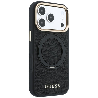 MagSafe maska za Apple iPhone 18 Pro Max / 17 Pro Max, Guess, Grained Ring Stand 360 Classic, crna