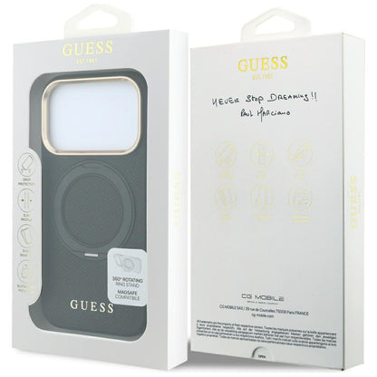 MagSafe maska za Apple iPhone 18 Pro Max / 17 Pro Max, Guess, Grained Ring Stand 360 Classic, crna