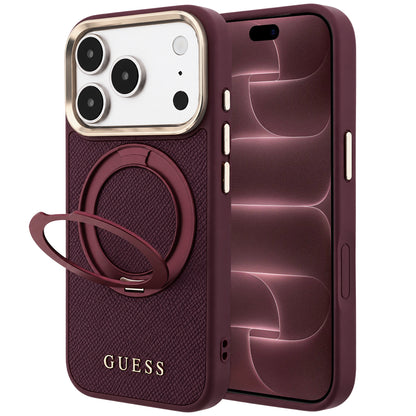 MagSafe futrola za Apple iPhone 18 Pro Max / 17 Pro Max, Guess, Grained Ring Stand 360 Classic, Bordo