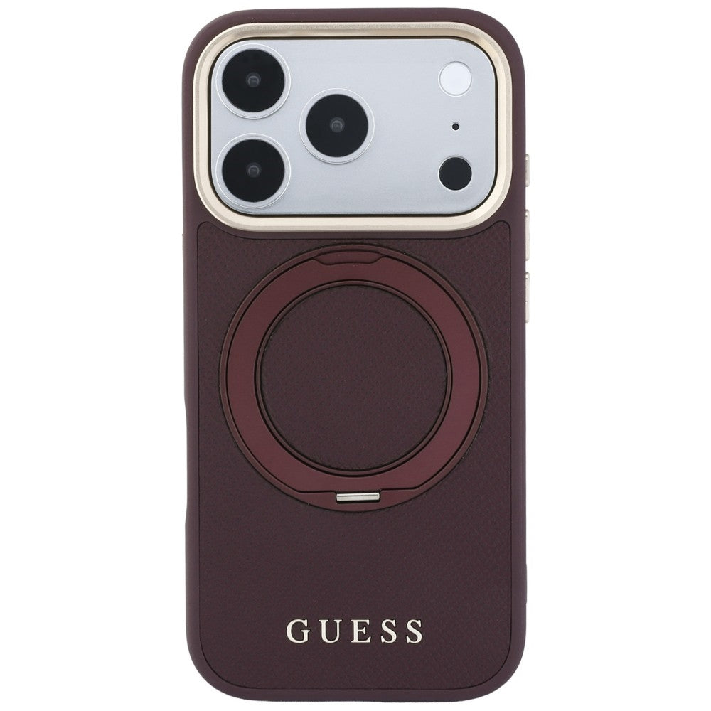 MagSafe futrola za Apple iPhone 18 Pro Max / 17 Pro Max, Guess, Grained Ring Stand 360 Classic, Bordo