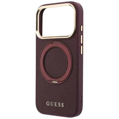 MagSafe futrola za Apple iPhone 18 Pro Max / 17 Pro Max, Guess, Grained Ring Stand 360 Classic, Bordo