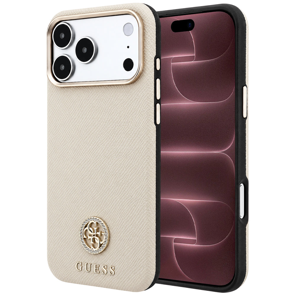 MagSafe futrola za Apple iPhone 18 Pro Max / 17 Pro Max, Guess, Grained Round Strass Logo, Bež
