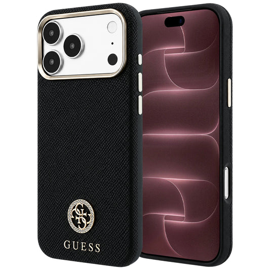 MagSafe futrola za Apple iPhone 18 Pro Max / 17 Pro Max, Guess, Grained Round Strass Logo, Crna