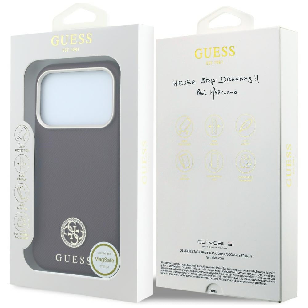 MagSafe futrola za Apple iPhone 18 Pro Max / 17 Pro Max, Guess, Grained Round Strass Logo, Bordo