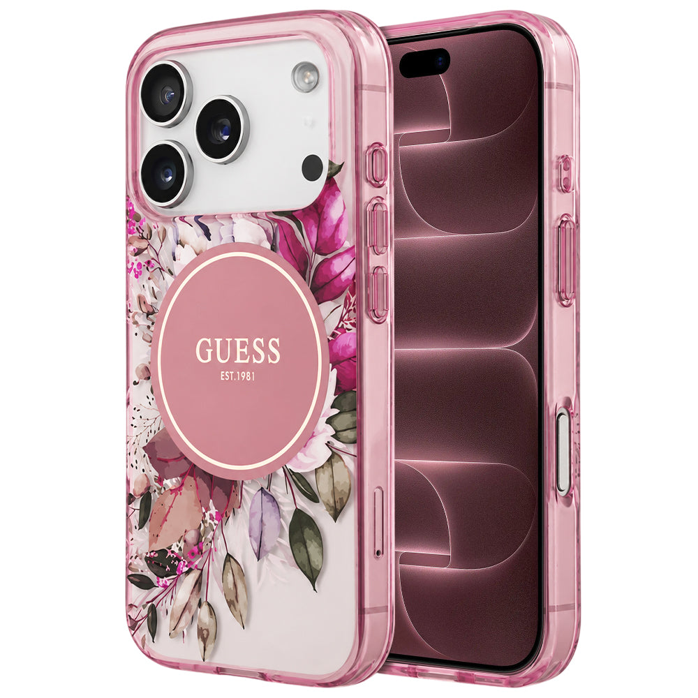MagSafe maska za Apple iPhone 18 Pro Max / 17 Pro Max, Guess, IML Flower & Tonal Circle, roze