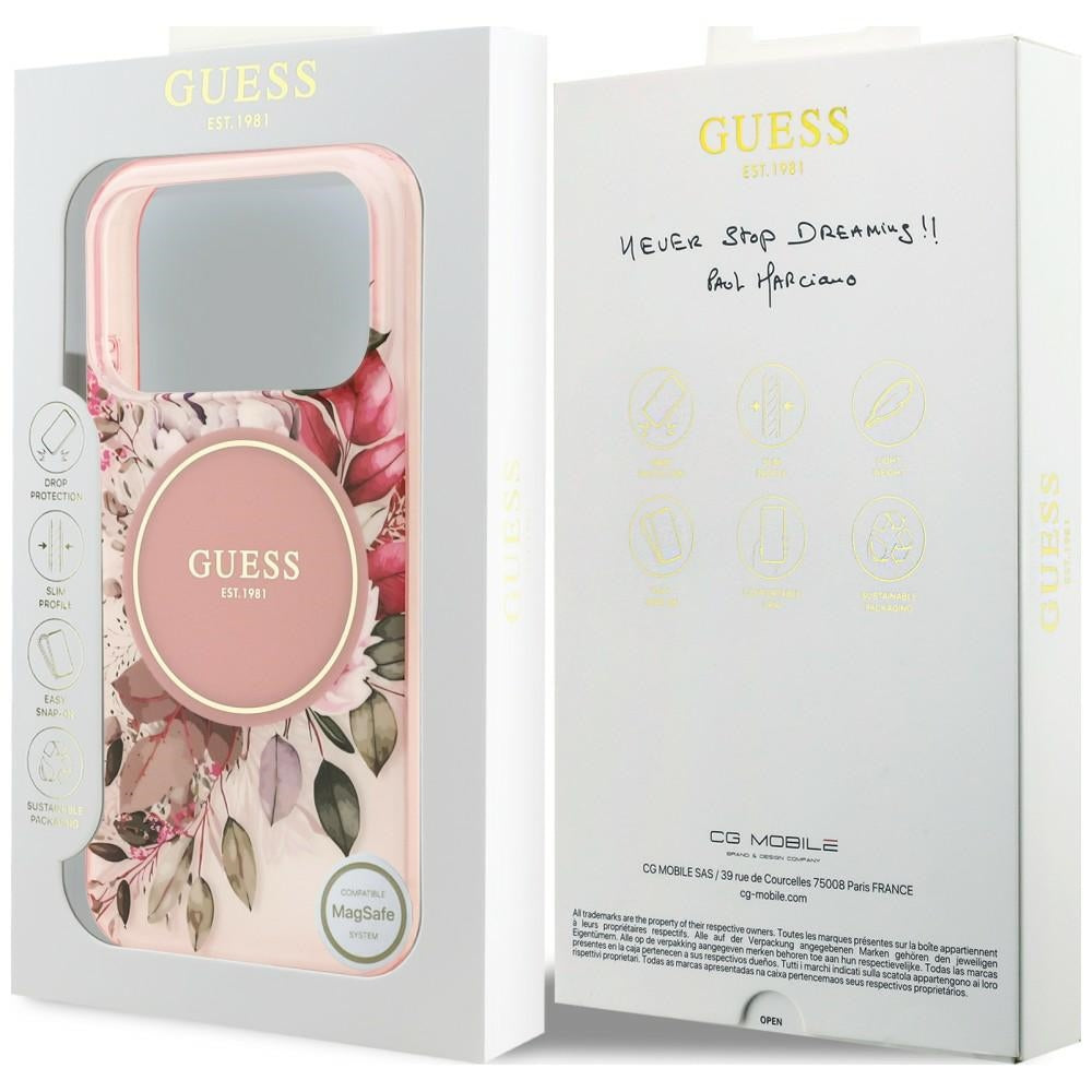 MagSafe maska za Apple iPhone 18 Pro Max / 17 Pro Max, Guess, IML Flower & Tonal Circle, roze