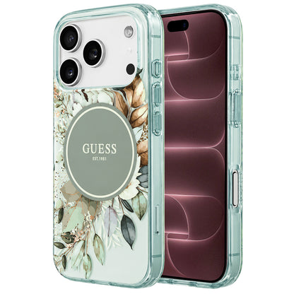 MagSafe maska za Apple iPhone 18 Pro Max / 17 Pro Max, Guess, IML Flower & Tonal Circle, zelena