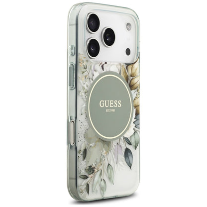 MagSafe maska za Apple iPhone 18 Pro Max / 17 Pro Max, Guess, IML Flower & Tonal Circle, zelena