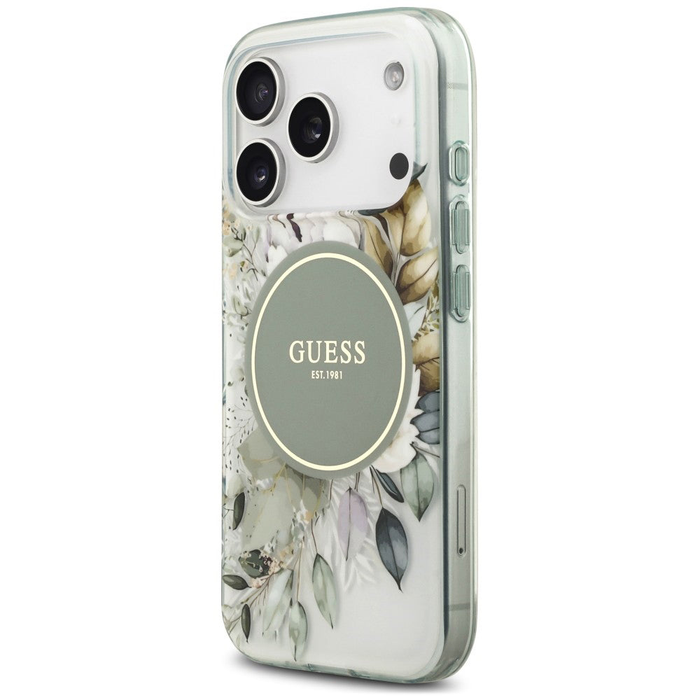 MagSafe maska za Apple iPhone 18 Pro Max / 17 Pro Max, Guess, IML Flower & Tonal Circle, zelena