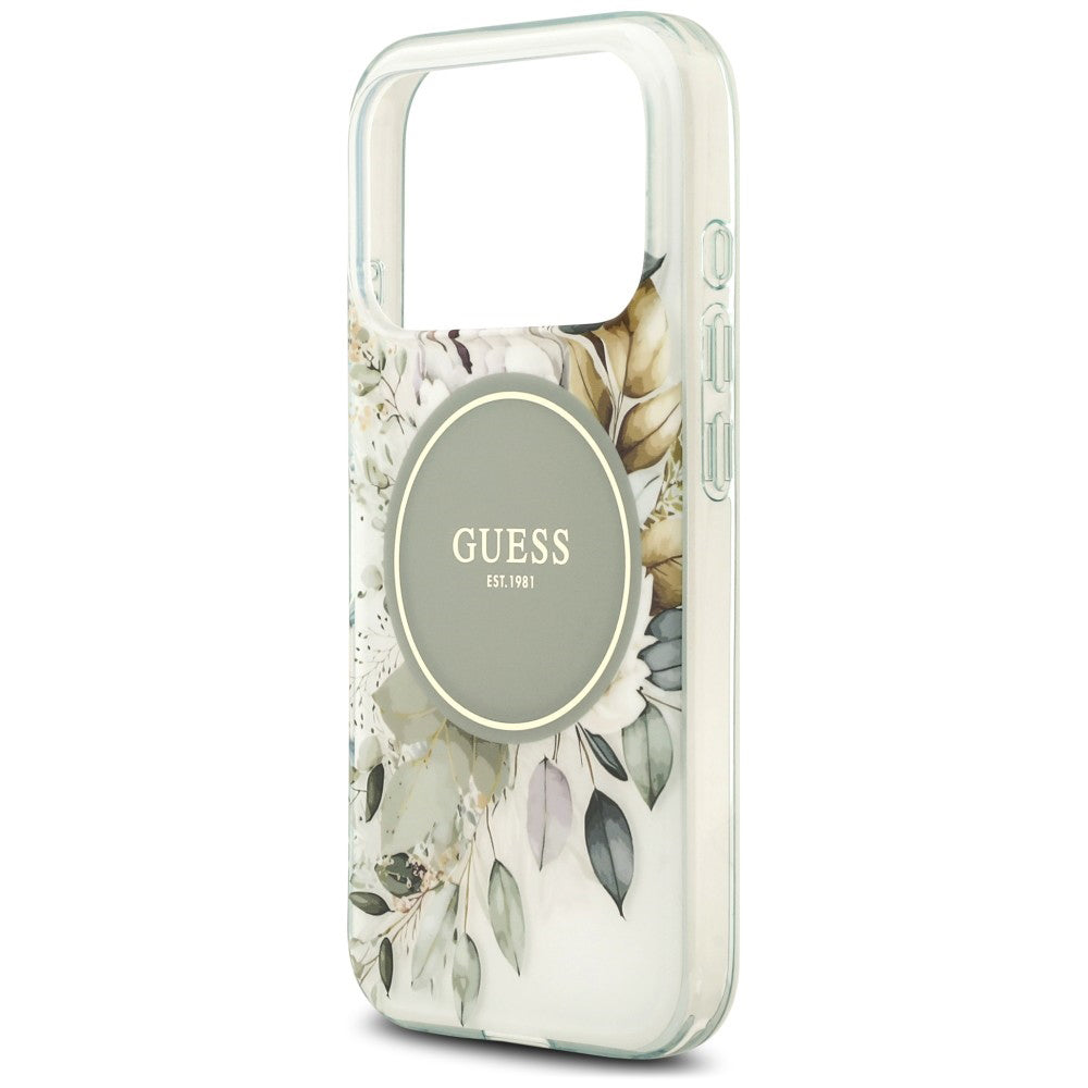 MagSafe maska za Apple iPhone 18 Pro Max / 17 Pro Max, Guess, IML Flower & Tonal Circle, zelena