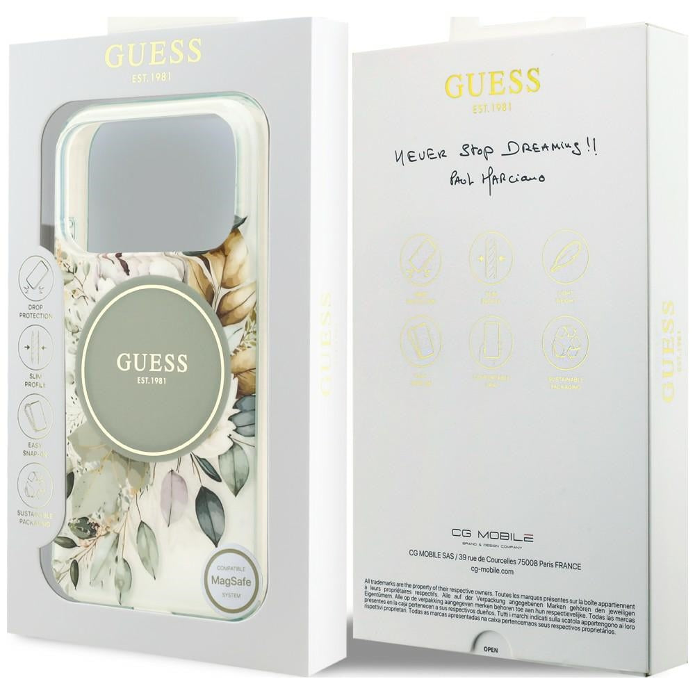 MagSafe maska za Apple iPhone 18 Pro Max / 17 Pro Max, Guess, IML Flower & Tonal Circle, zelena