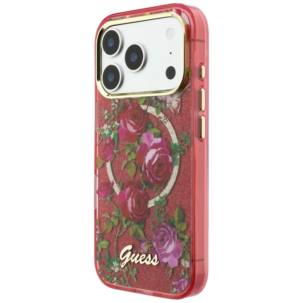 MagSafe futrola za Apple iPhone 18 Pro Max / 17 Pro Max, Guess, IML Glitter Blossom Roses, Bordo