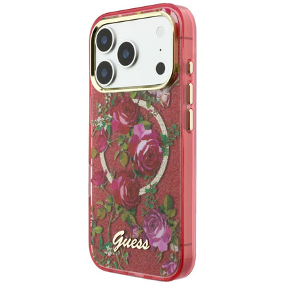 MagSafe futrola za Apple iPhone 18 Pro Max / 17 Pro Max, Guess, IML Glitter Blossom Roses, Bordo
