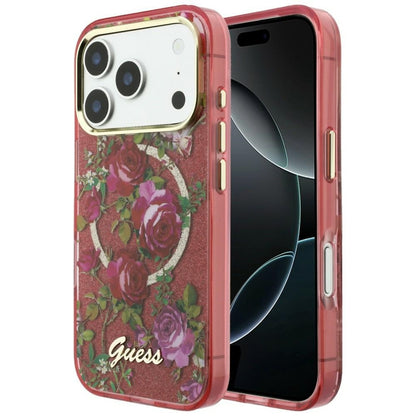 MagSafe futrola za Apple iPhone 18 Pro Max / 17 Pro Max, Guess, IML Glitter Blossom Roses, Bordo