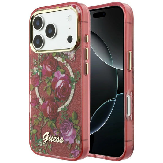 MagSafe futrola za Apple iPhone 18 Pro Max / 17 Pro Max, Guess, IML Glitter Blossom Roses, Bordo