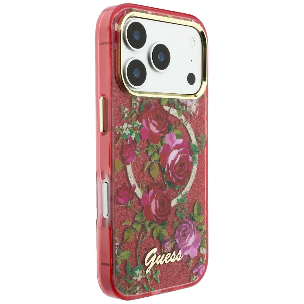 MagSafe futrola za Apple iPhone 18 Pro Max / 17 Pro Max, Guess, IML Glitter Blossom Roses, Bordo