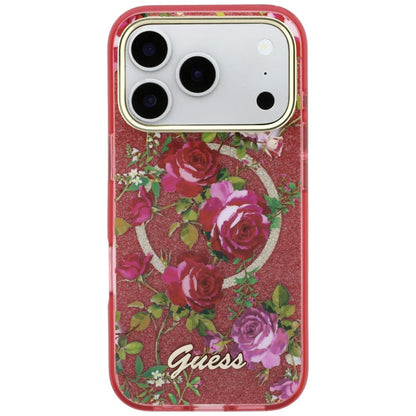 MagSafe futrola za Apple iPhone 18 Pro Max / 17 Pro Max, Guess, IML Glitter Blossom Roses, Bordo