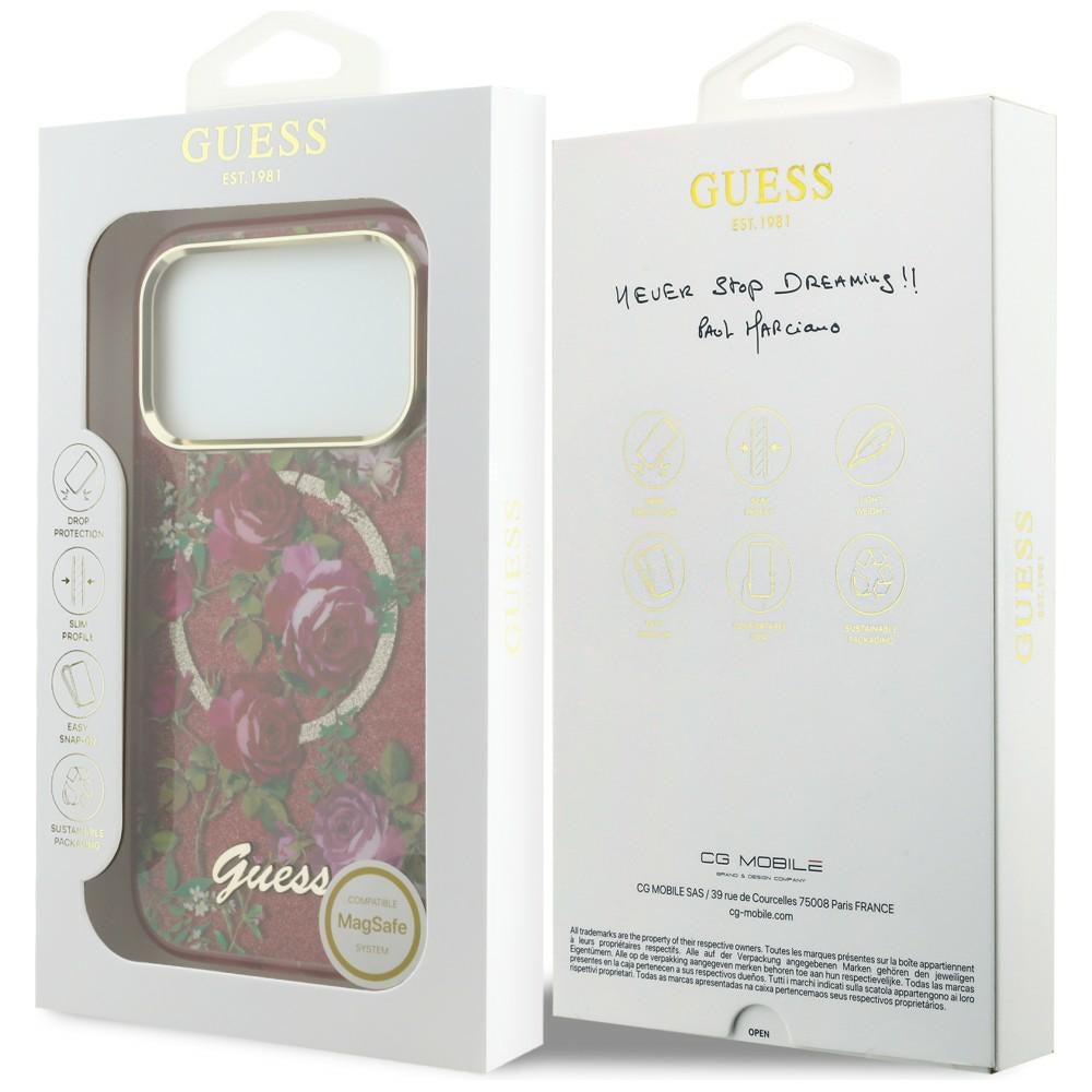 MagSafe futrola za Apple iPhone 18 Pro Max / 17 Pro Max, Guess, IML Glitter Blossom Roses, Bordo