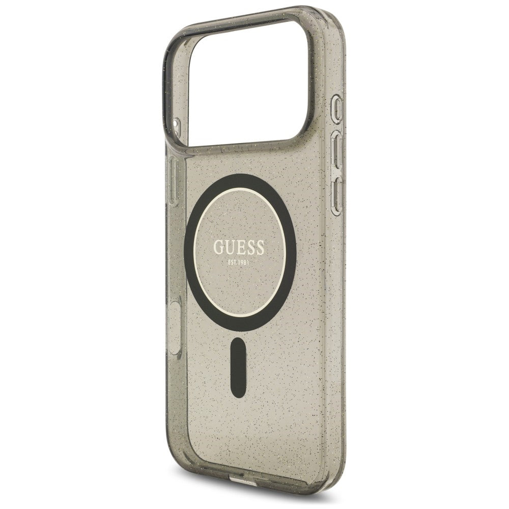 MagSafe maska za Apple iPhone 18 Pro Max / 17 Pro Max, Guess, IML Glitter with Pearl Strap, crna