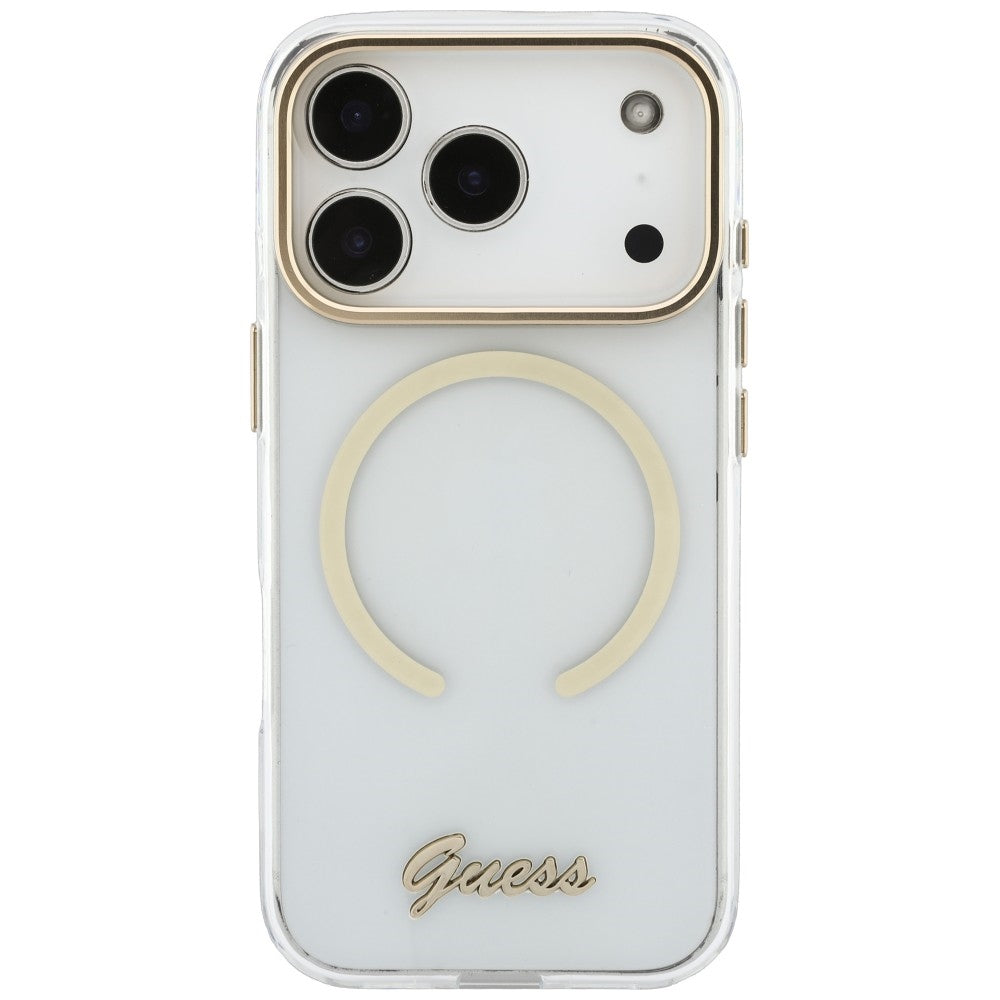 MagSafe maska za Apple iPhone 18 Pro Max / 17 Pro Max, Guess, IML Script Metal, providna