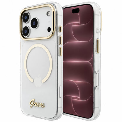 MagSafe maska za Apple iPhone 18 Pro Max / 17 Pro Max, Guess, IML Script Metal, providna