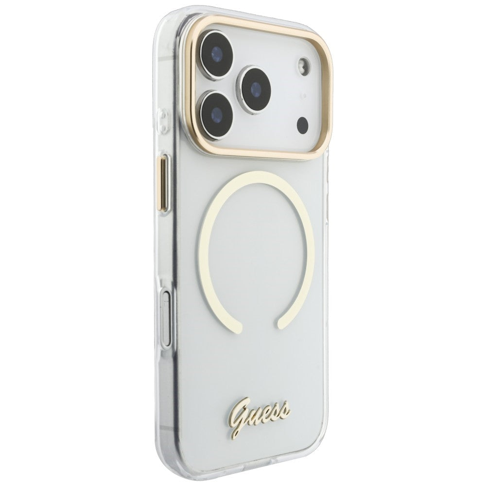 MagSafe maska za Apple iPhone 18 Pro Max / 17 Pro Max, Guess, IML Script Metal, providna