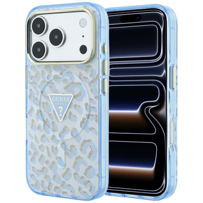 MagSafe futrola za Apple iPhone 18 Pro Max / 17 Pro Max, Guess, Leopard Glitter Triangle Logo, Plava