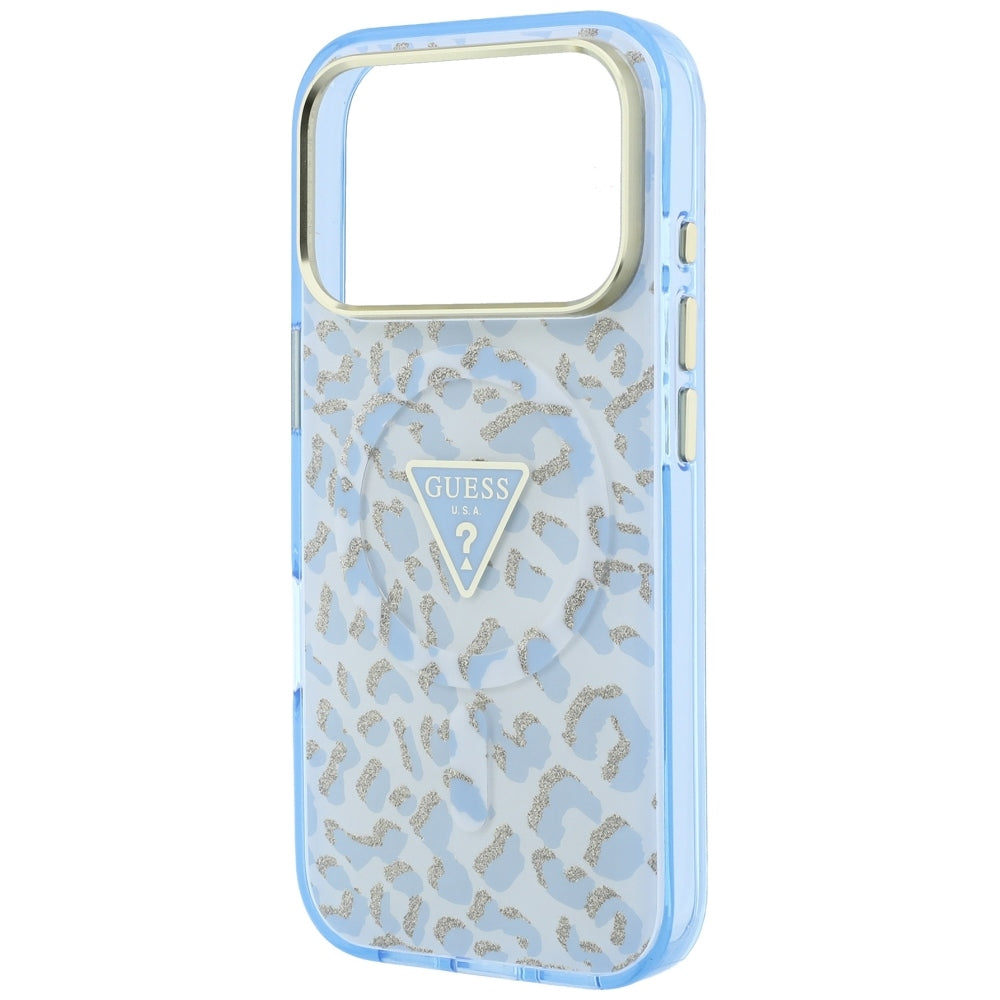 MagSafe futrola za Apple iPhone 18 Pro Max / 17 Pro Max, Guess, Leopard Glitter Triangle Logo, Plava