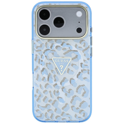 MagSafe futrola za Apple iPhone 18 Pro Max / 17 Pro Max, Guess, Leopard Glitter Triangle Logo, Plava