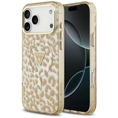 MagSafe futrola za Apple iPhone 18 Pro Max / 17 Pro Max, Guess, Leopard Glitter Triangle Logo, Braon