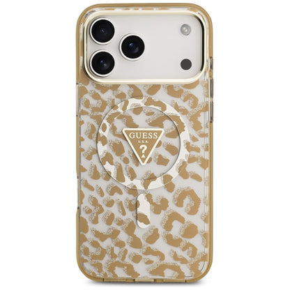 MagSafe futrola za Apple iPhone 18 Pro Max / 17 Pro Max, Guess, Leopard Glitter Triangle Logo, Braon