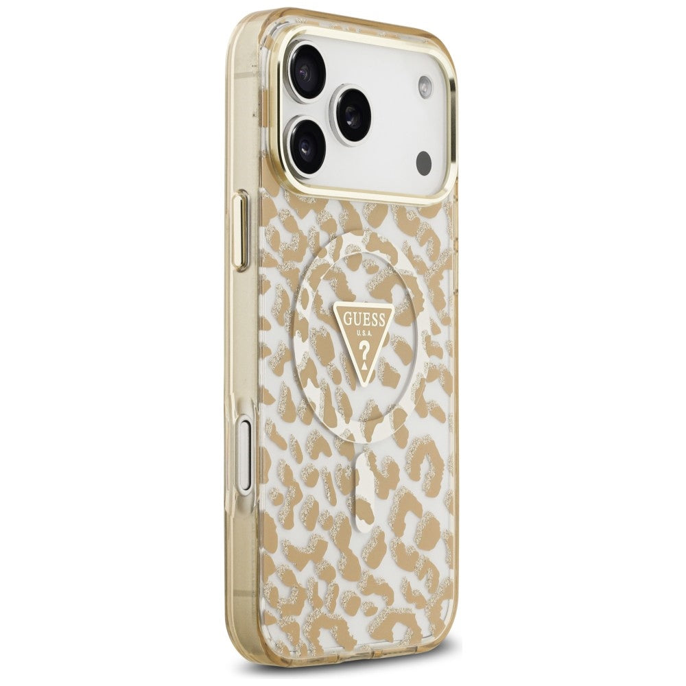 MagSafe futrola za Apple iPhone 18 Pro Max / 17 Pro Max, Guess, Leopard Glitter Triangle Logo, Braon