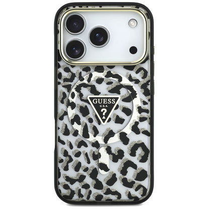 MagSafe futrola za Apple iPhone 18 Pro Max / 17 Pro Max, Guess, Leopard Glitter Triangle Logo, Crna