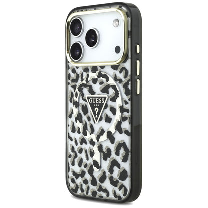 MagSafe futrola za Apple iPhone 18 Pro Max / 17 Pro Max, Guess, Leopard Glitter Triangle Logo, Crna